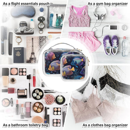 Clear Makeup Bag Approved Clear Travel Toiletry Bag with Zipper Waterproof Organizer Bags Transparent Cosmetic Pouch Traveling 2Pack Tile Color - Colors D