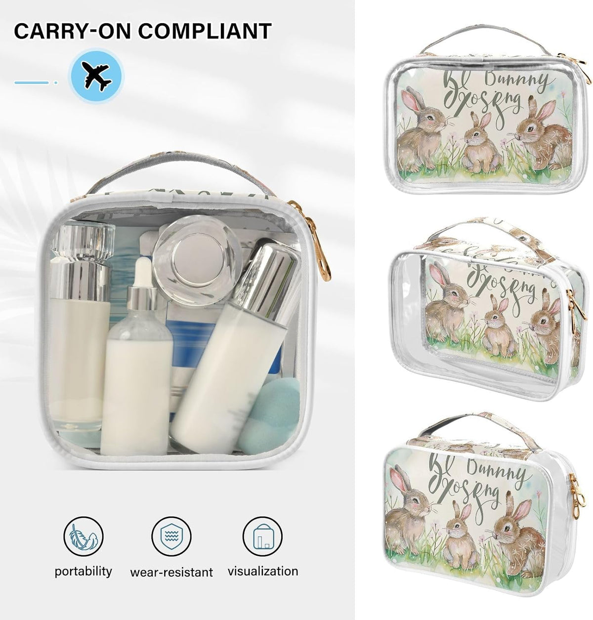 Clear Makeup Bag Approved Clear Travel Toiletry Bag with Zipper Waterproof Organizer Bags Transparent Cosmetic Pouch Traveling 2Pack Tile Color - Colors D