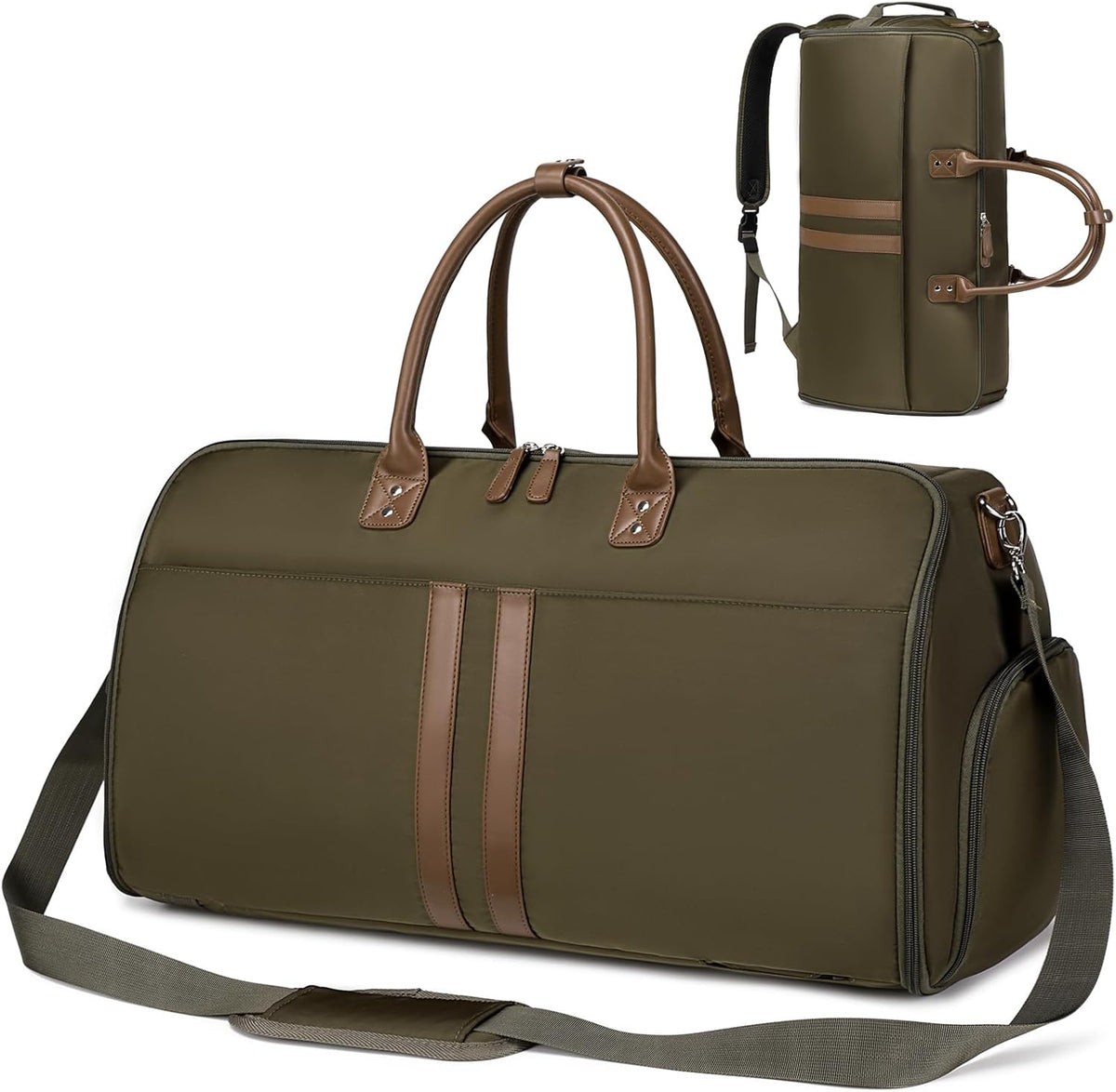 Garment Duffle Bags for Travel Carry On Duffel Bag 3 in 1 Backpack Convertible Suit Bag Suitcase for Hanging Clothes Foldable Weekender Business Flight Bag with Shoes Pouch for Women Men Green