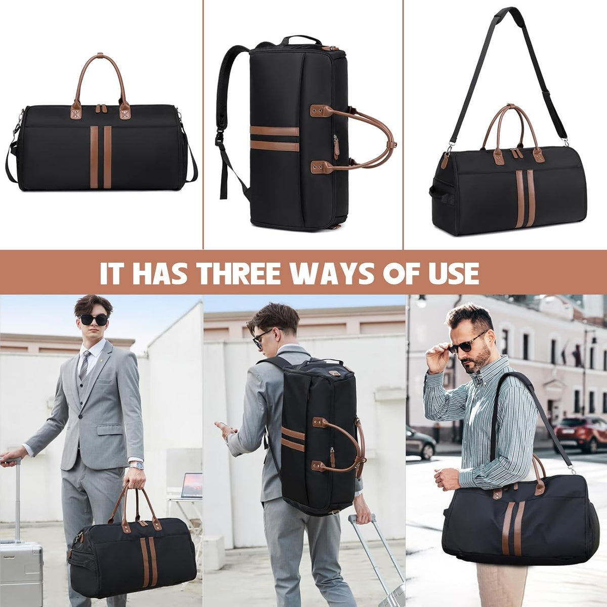 Garment Duffle Bags for Travel Carry On Duffel Bag 3 in 1 Backpack Convertible Suit Bag Suitcase for Hanging Clothes Foldable Weekender Business Flight Bag with Shoes Pouch for Women Men Green