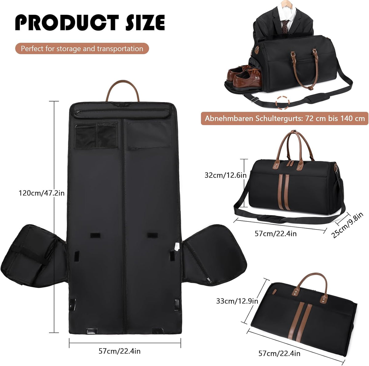 Garment Duffle Bags for Travel Carry On Duffel Bag 3 in 1 Backpack Convertible Suit Bag Suitcase for Hanging Clothes Foldable Weekender Business Flight Bag with Shoes Pouch for Women Men Green