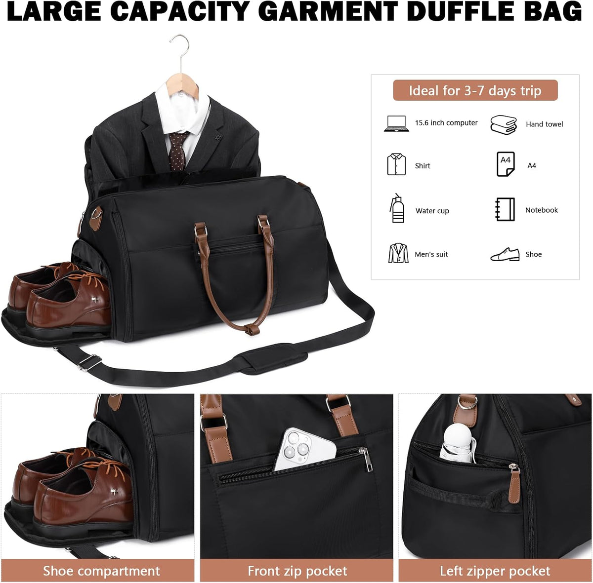 Garment Duffle Bags for Travel Carry On Duffel Bag 3 in 1 Backpack Convertible Suit Bag Suitcase for Hanging Clothes Foldable Weekender Business Flight Bag with Shoes Pouch for Women Men Green