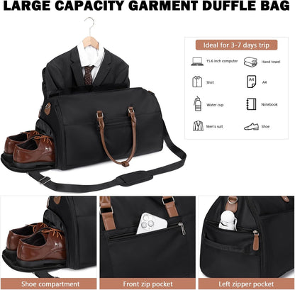 Garment Duffle Bags for Travel Carry On Duffel Bag 3 in 1 Backpack Convertible Suit Bag Suitcase for Hanging Clothes Foldable Weekender Business Flight Bag with Shoes Pouch for Women Men Green