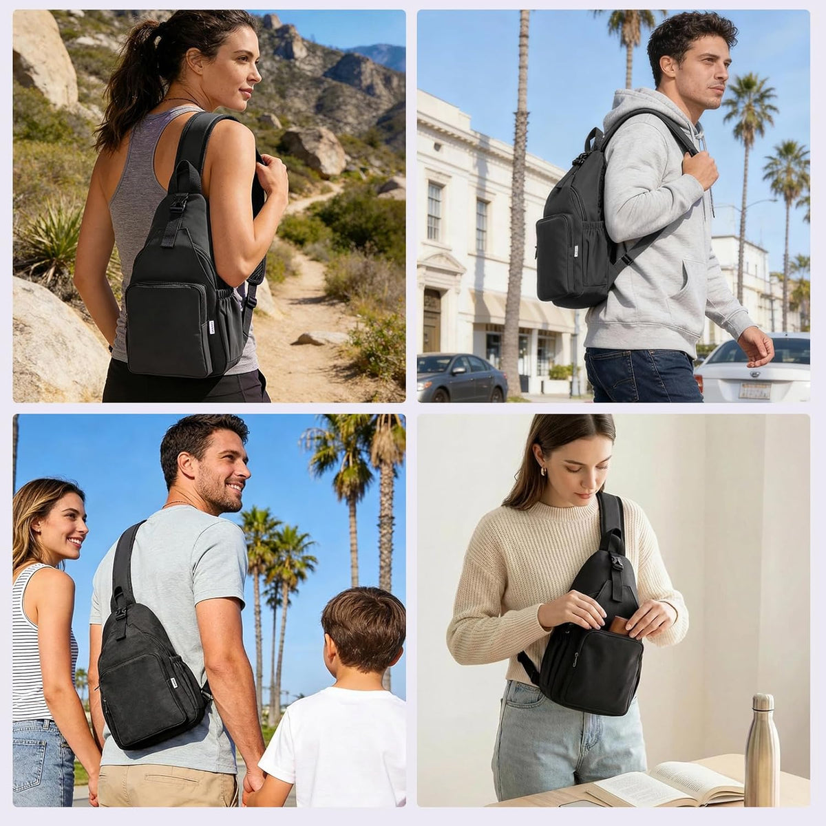 Anti-Theft Sling Backpack - Lightweight Water-Resistant Chest Daypack for Travel, Hiking & Outdoor