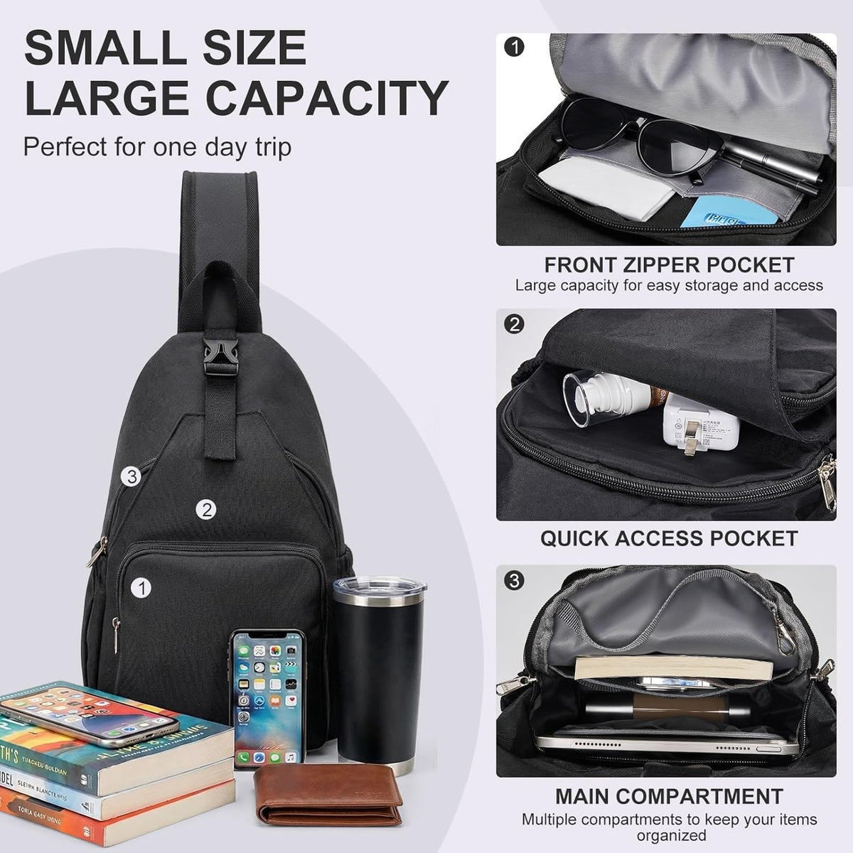 Anti-Theft Sling Backpack - Lightweight Water-Resistant Chest Daypack for Travel, Hiking & Outdoor