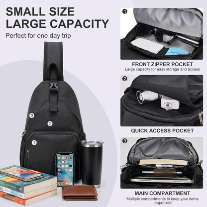 Anti-Theft Sling Backpack - Lightweight Water-Resistant Chest Daypack for Travel, Hiking & Outdoor