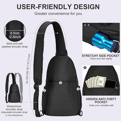 Anti-Theft Sling Backpack - Lightweight Water-Resistant Chest Daypack for Travel, Hiking & Outdoor