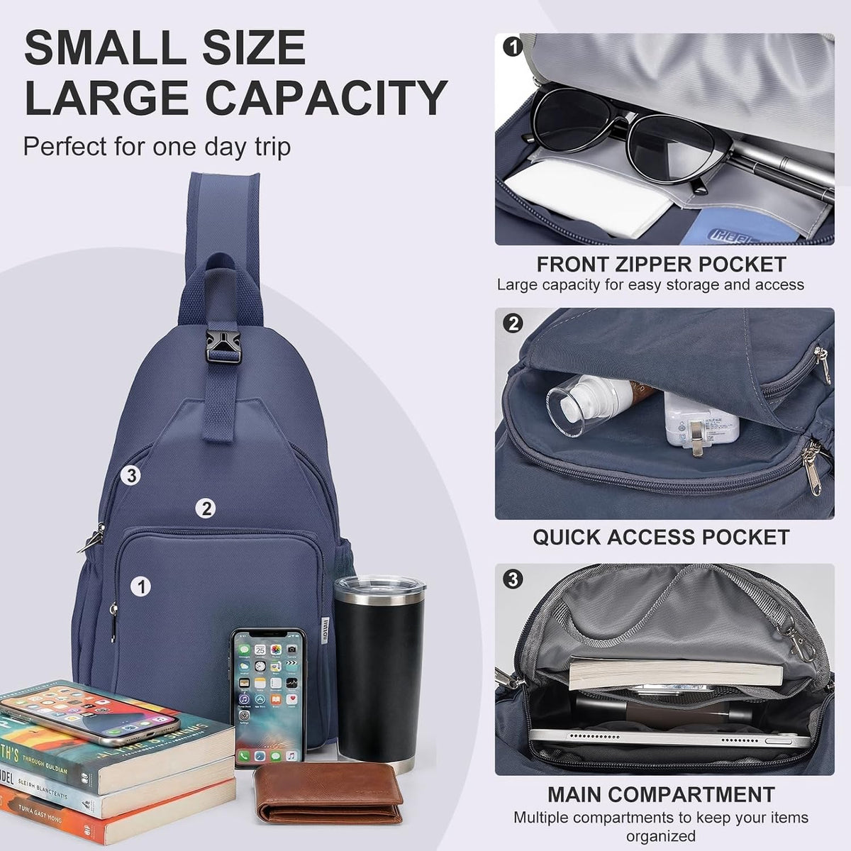 Anti-Theft Sling Backpack - Lightweight Water-Resistant Chest Daypack for Travel, Hiking & Outdoor