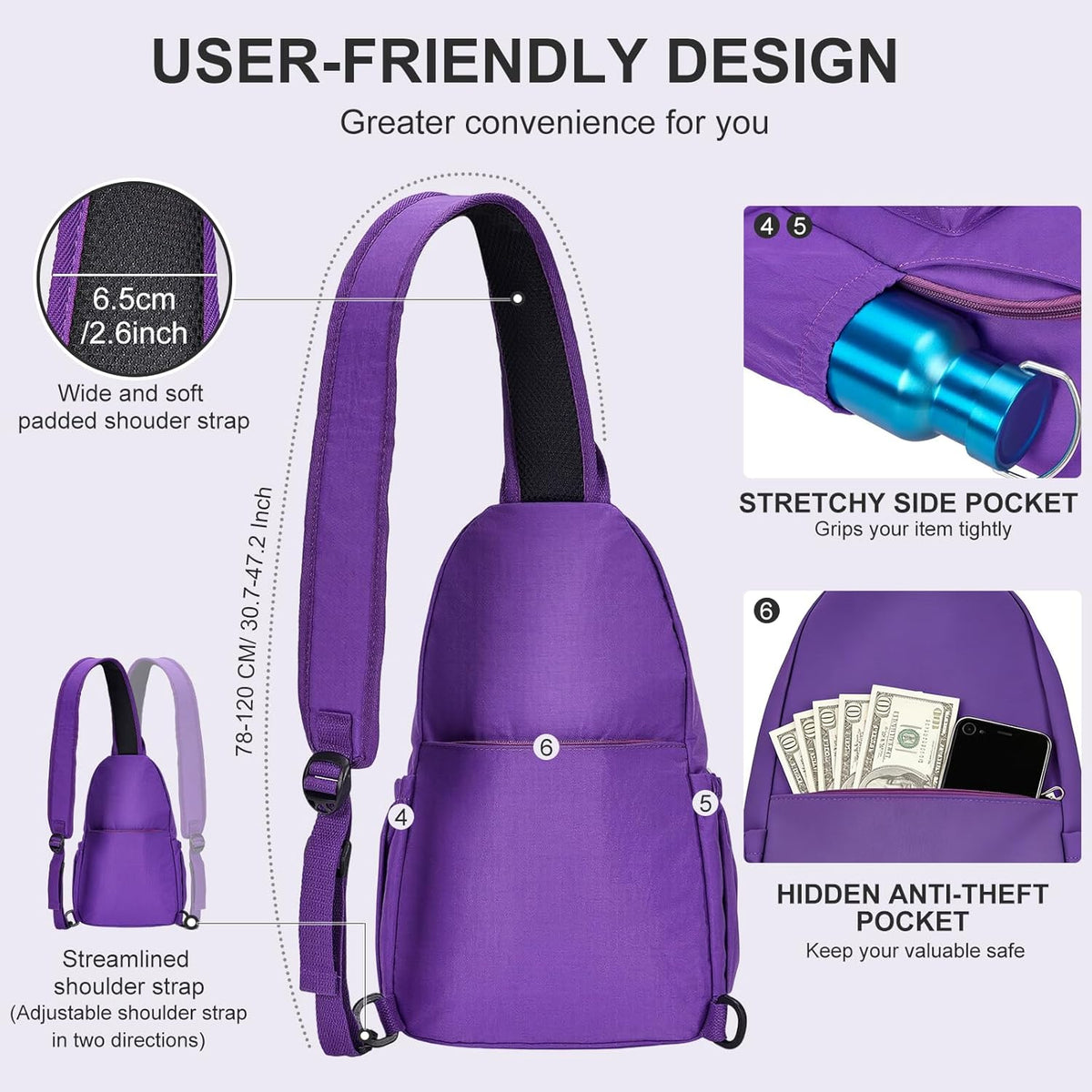 Anti-Theft Sling Backpack - Lightweight Water-Resistant Chest Daypack for Travel, Hiking & Outdoor