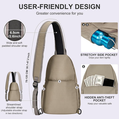 Anti-Theft Sling Backpack - Lightweight Water-Resistant Chest Daypack for Travel, Hiking & Outdoor