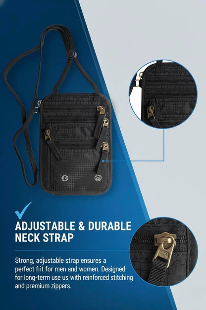 Neck Wallet with RFID Blocking – Anti-Theft Passport Holder, Slim & Lightweight Travel Neck Pouch Wallet for Men & Women