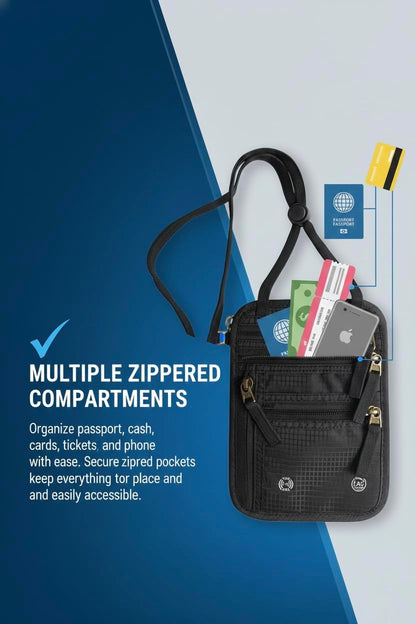 Neck Wallet with RFID Blocking – Anti-Theft Passport Holder, Slim & Lightweight Travel Neck Pouch Wallet for Men & Women