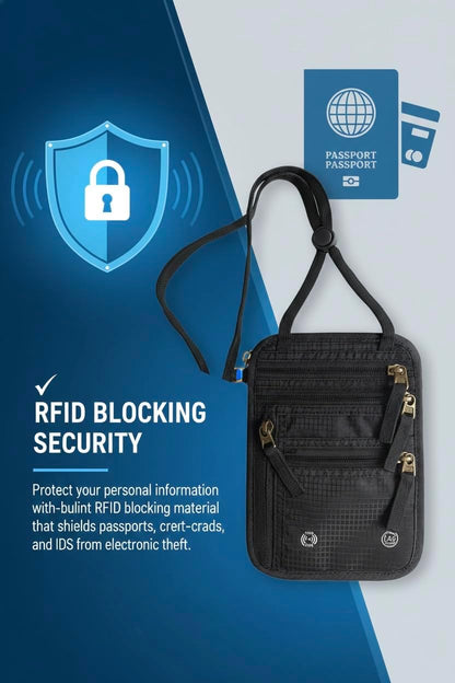 Neck Wallet with RFID Blocking – Anti-Theft Passport Holder, Slim & Lightweight Travel Neck Pouch Wallet for Men & Women
