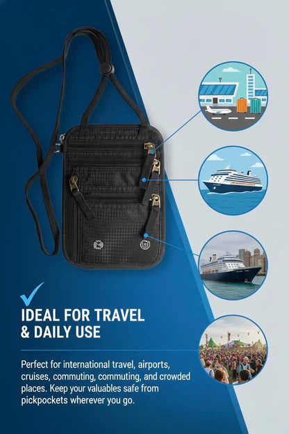 Neck Wallet with RFID Blocking – Anti-Theft Passport Holder, Slim & Lightweight Travel Neck Pouch Wallet for Men & Women