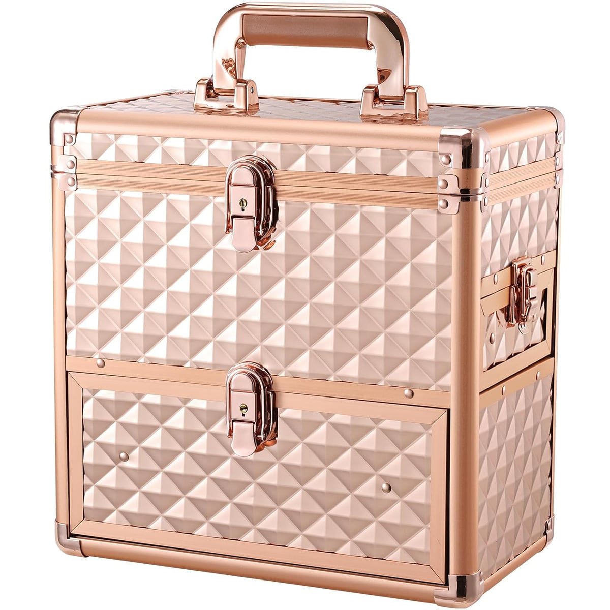 Extra Large Makeup Organizer Case Cosmetic Box Storage with Drawer Mirror Nail Manicure Accessory Organizer With Dividers Travel Nail Art Case for Makeup Artist Nail Tech Case Watery Blue