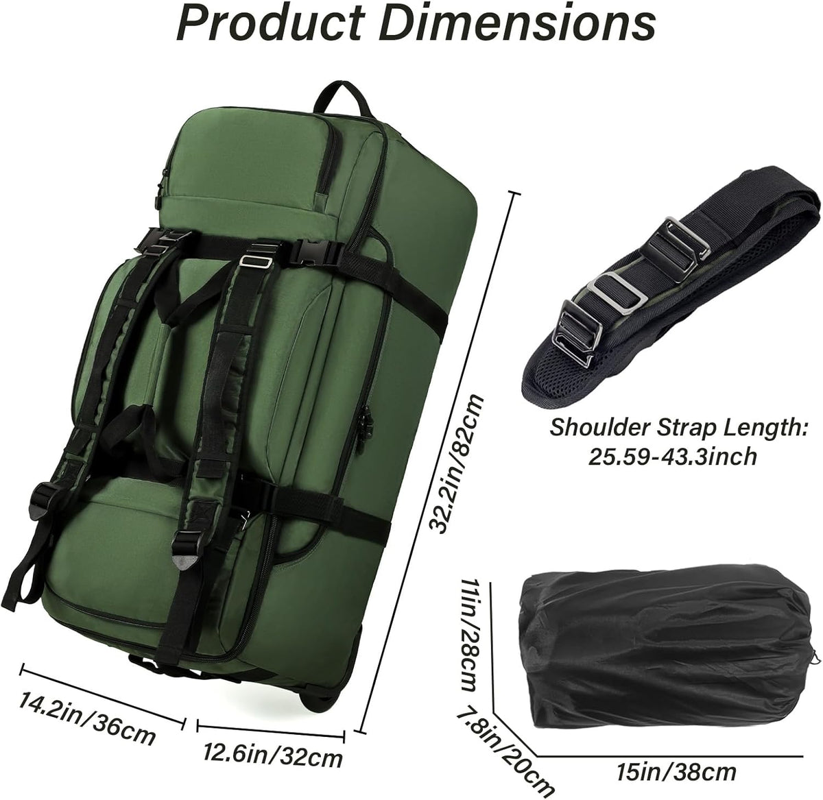 Rolling Duffle Bag with Wheels, 90L 32-inch Large Foldable Travel Duffel Bags Durable, Tear-resistant Heavy-duty Luggage Bag (Black)