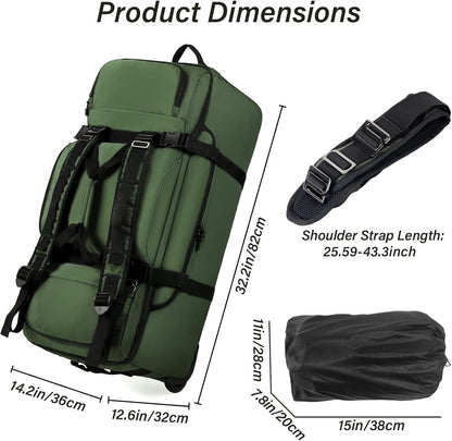 Rolling Duffle Bag with Wheels, 90L 32-inch Large Foldable Travel Duffel Bags Durable, Tear-resistant Heavy-duty Luggage Bag (Black)