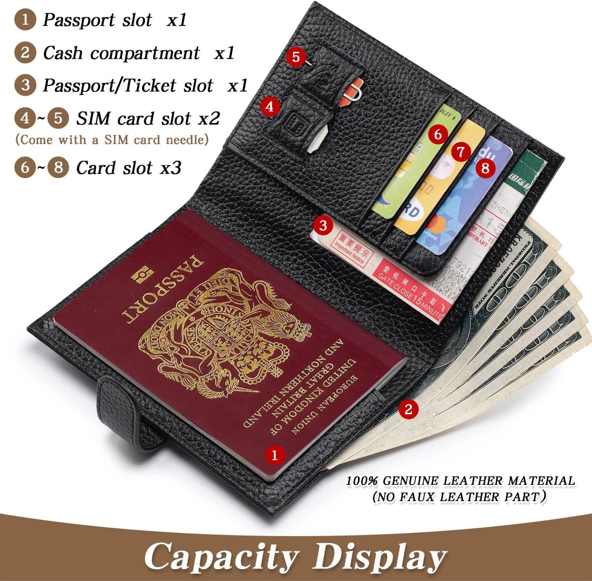 Passport Holder for Travel Women RFID Blocking Genuine Leather Passport Wallet with Card Slots, Zipper Coins Pocket, Cash Holder, Green