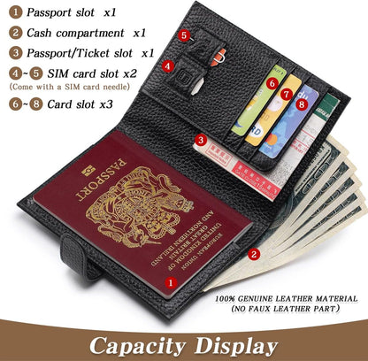 Passport Holder for Travel Women RFID Blocking Genuine Leather Passport Wallet with Card Slots, Zipper Coins Pocket, Cash Holder, Green