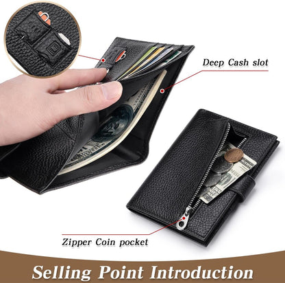 Passport Holder for Travel Women RFID Blocking Genuine Leather Passport Wallet with Card Slots, Zipper Coins Pocket, Cash Holder, Green