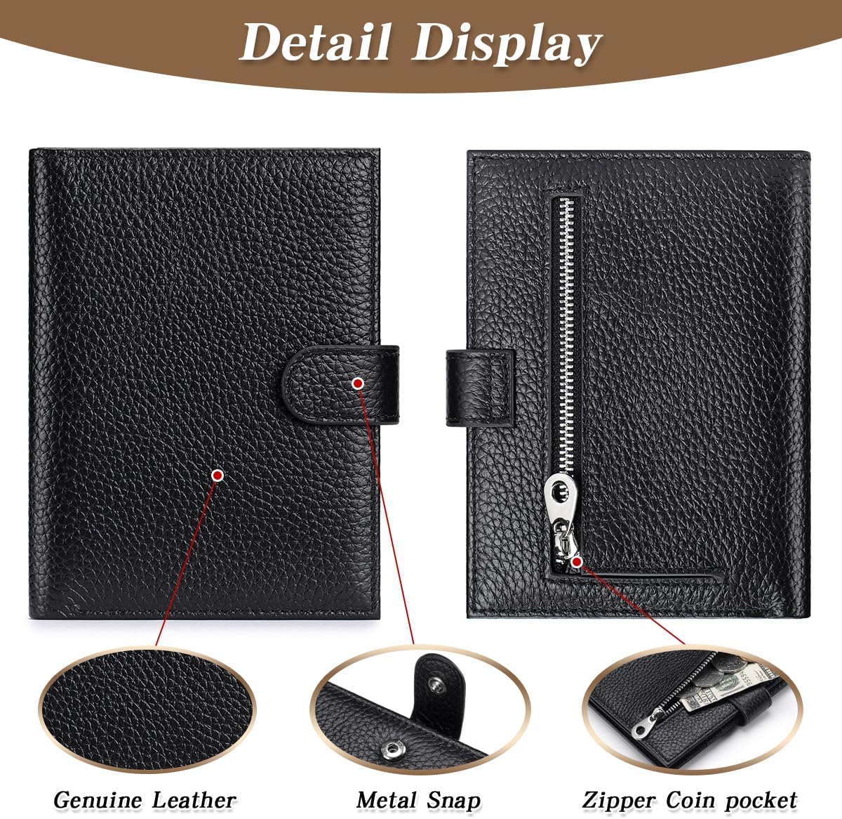 Passport Holder for Travel Women RFID Blocking Genuine Leather Passport Wallet with Card Slots, Zipper Coins Pocket, Cash Holder, Green