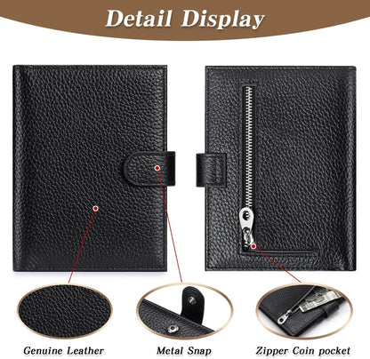 Passport Holder for Travel Women RFID Blocking Genuine Leather Passport Wallet with Card Slots, Zipper Coins Pocket, Cash Holder, Green