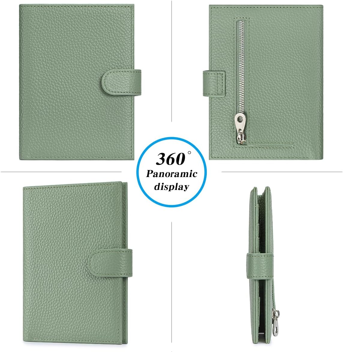 Passport Holder for Travel Women RFID Blocking Genuine Leather Passport Wallet with Card Slots, Zipper Coins Pocket, Cash Holder, Green