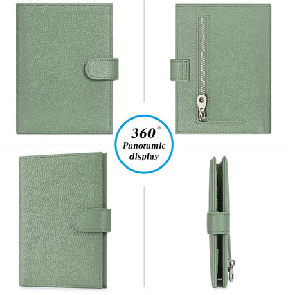 Passport Holder for Travel Women RFID Blocking Genuine Leather Passport Wallet with Card Slots, Zipper Coins Pocket, Cash Holder, Green
