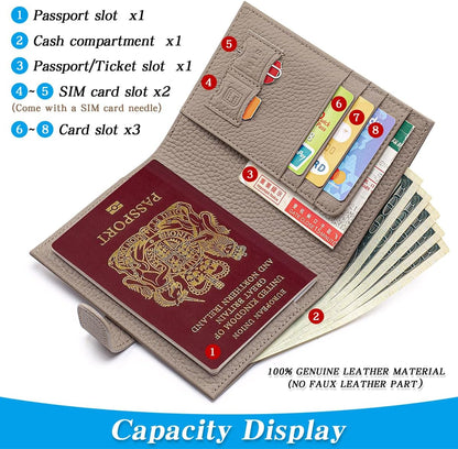 Passport Holder for Travel Women RFID Blocking Genuine Leather Passport Wallet with Card Slots, Zipper Coins Pocket, Cash Holder, Green