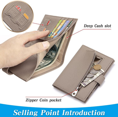 Passport Holder for Travel Women RFID Blocking Genuine Leather Passport Wallet with Card Slots, Zipper Coins Pocket, Cash Holder, Green