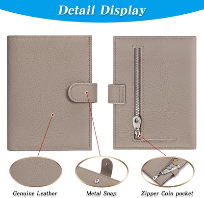 Passport Holder for Travel Women RFID Blocking Genuine Leather Passport Wallet with Card Slots, Zipper Coins Pocket, Cash Holder, Green