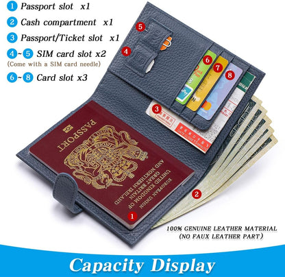 Passport Holder for Travel Women RFID Blocking Genuine Leather Passport Wallet with Card Slots, Zipper Coins Pocket, Cash Holder, Green