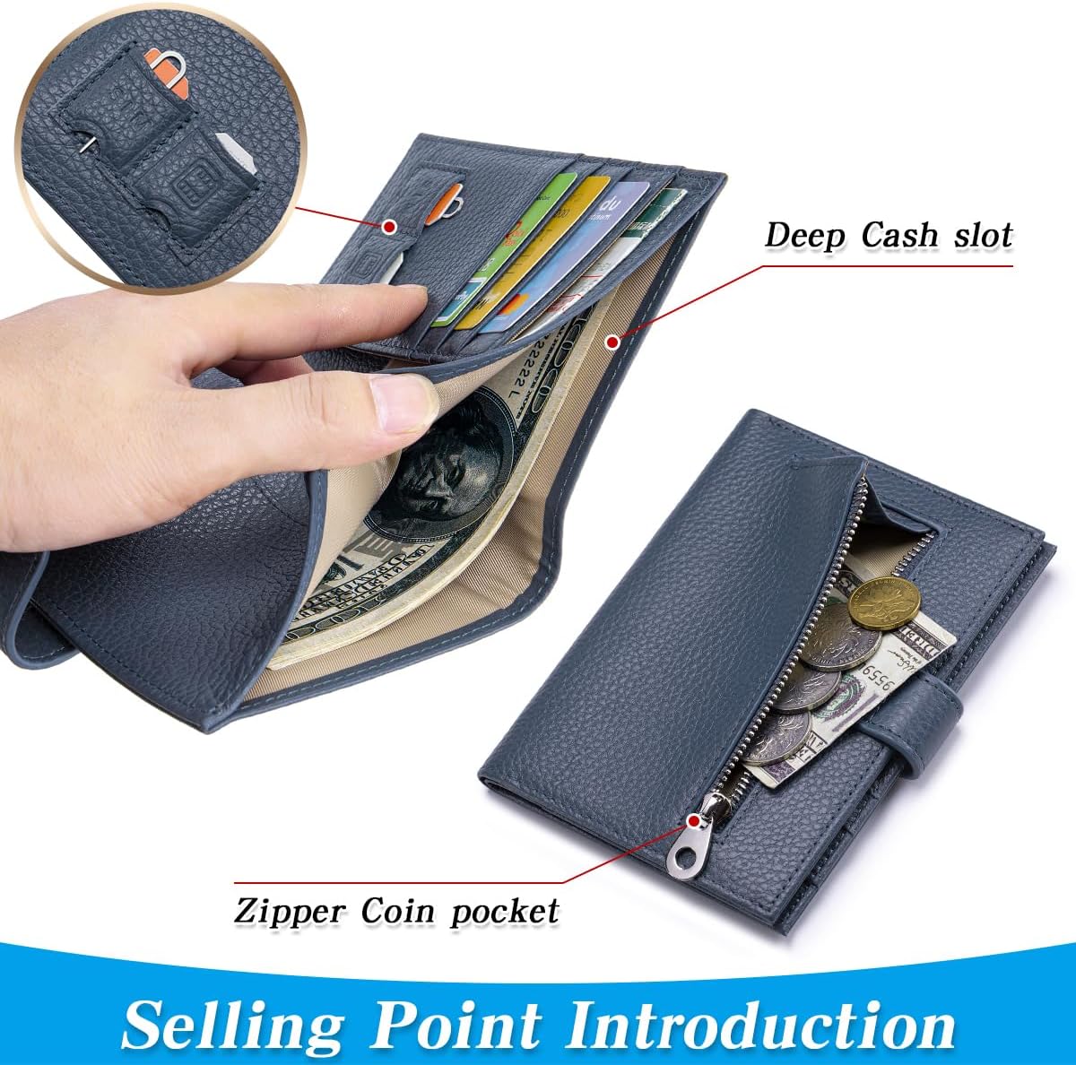 Passport Holder for Travel Women RFID Blocking Genuine Leather Passport Wallet with Card Slots, Zipper Coins Pocket, Cash Holder, Green