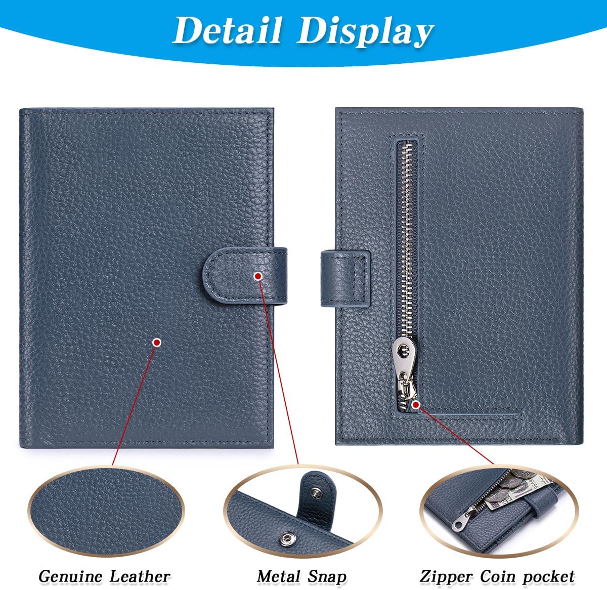 Passport Holder for Travel Women RFID Blocking Genuine Leather Passport Wallet with Card Slots, Zipper Coins Pocket, Cash Holder, Green