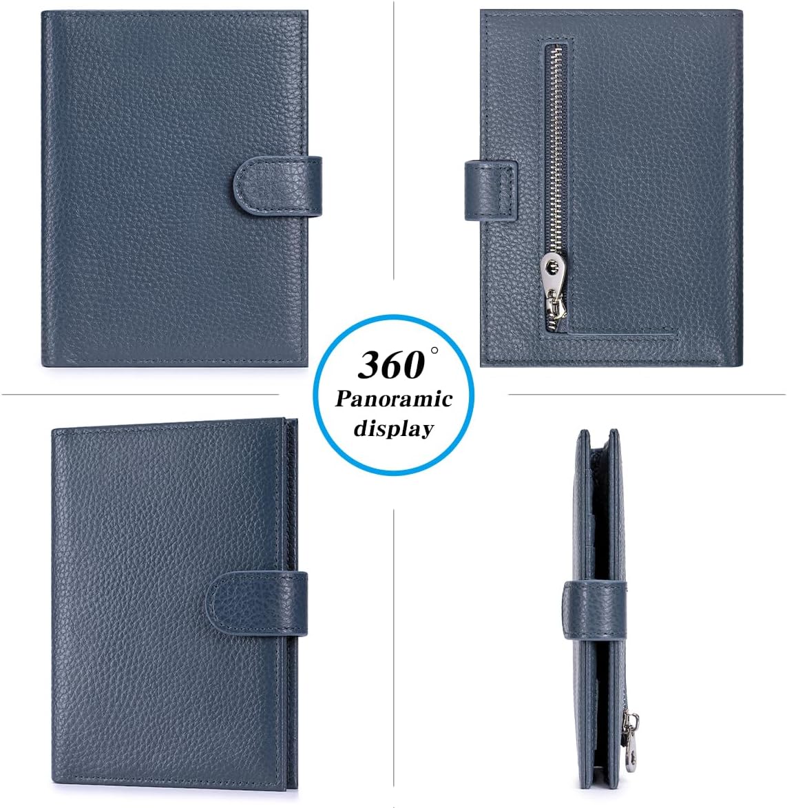 Passport Holder for Travel Women RFID Blocking Genuine Leather Passport Wallet with Card Slots, Zipper Coins Pocket, Cash Holder, Green