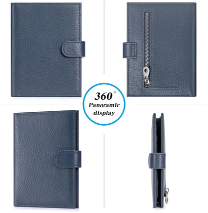 Passport Holder for Travel Women RFID Blocking Genuine Leather Passport Wallet with Card Slots, Zipper Coins Pocket, Cash Holder, Green