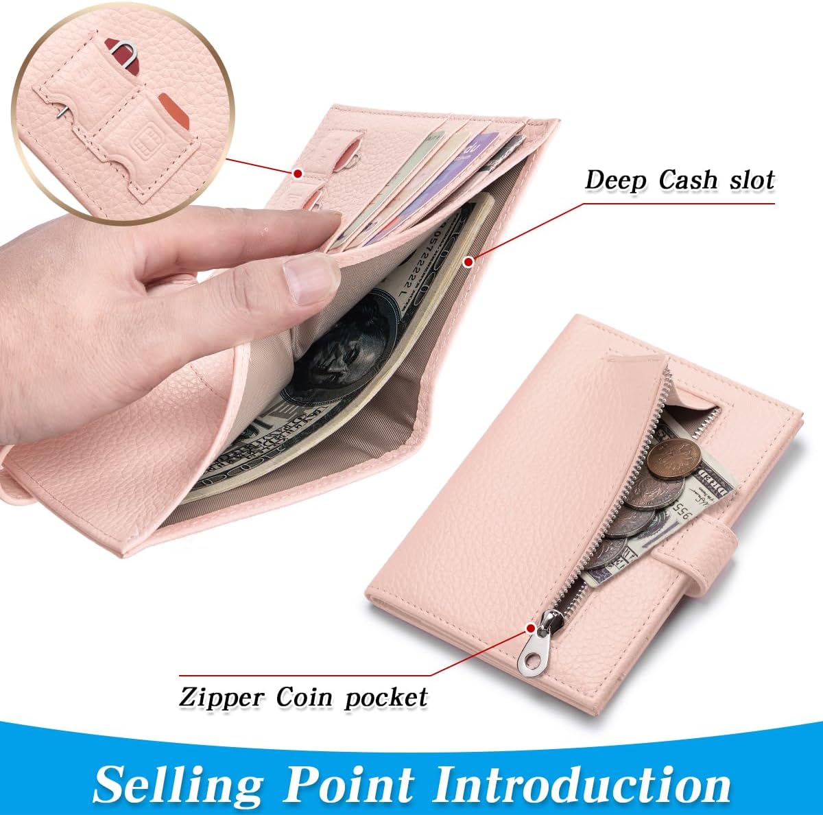 Passport Holder for Travel Women RFID Blocking Genuine Leather Passport Wallet with Card Slots, Zipper Coins Pocket, Cash Holder, Green