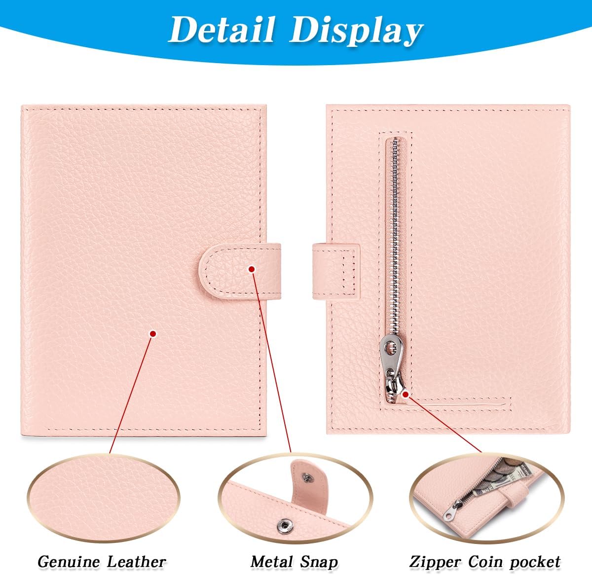 Passport Holder for Travel Women RFID Blocking Genuine Leather Passport Wallet with Card Slots, Zipper Coins Pocket, Cash Holder, Green