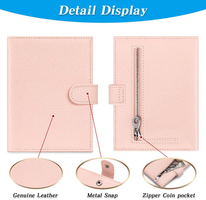 Passport Holder for Travel Women RFID Blocking Genuine Leather Passport Wallet with Card Slots, Zipper Coins Pocket, Cash Holder, Green