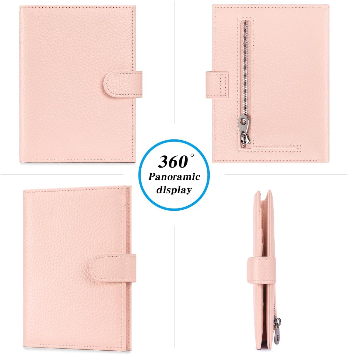 Passport Holder for Travel Women RFID Blocking Genuine Leather Passport Wallet with Card Slots, Zipper Coins Pocket, Cash Holder, Green