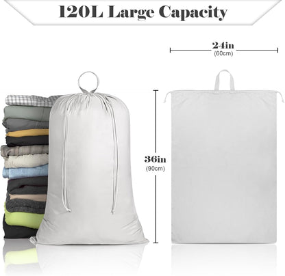 Drawstring Laundry Bag 24"x36" with Handles for travel | Reinforced stitching holds 40lbs, machine washable, lightweight foldable for camping, hamper liner, laundry room