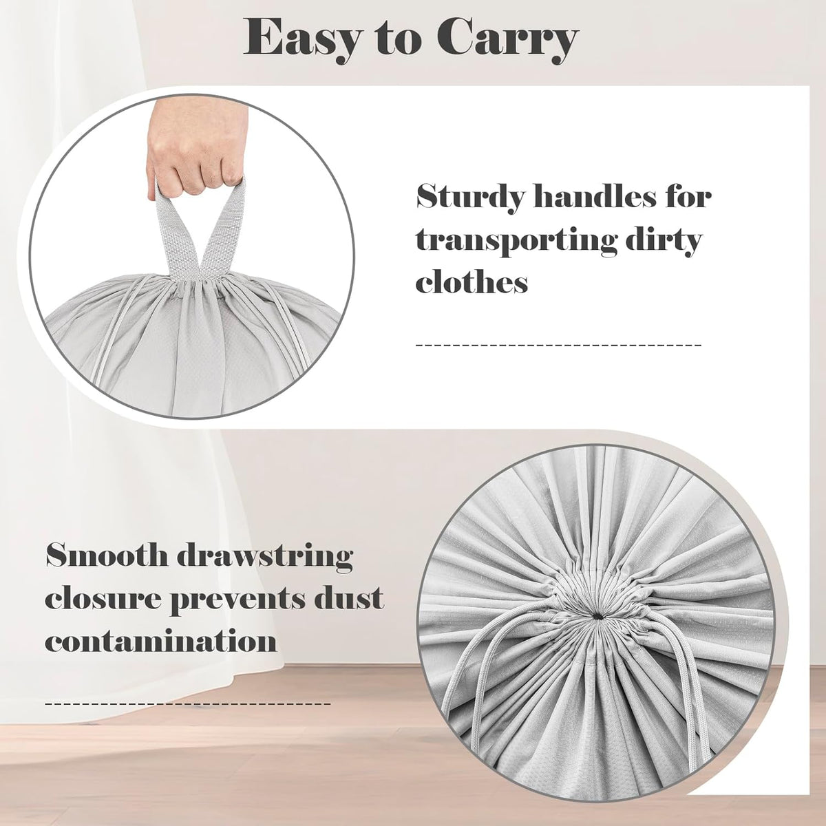 Drawstring Laundry Bag 24"x36" with Handles for travel | Reinforced stitching holds 40lbs, machine washable, lightweight foldable for camping, hamper liner, laundry room