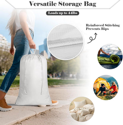 Drawstring Laundry Bag 24"x36" with Handles for travel | Reinforced stitching holds 40lbs, machine washable, lightweight foldable for camping, hamper liner, laundry room