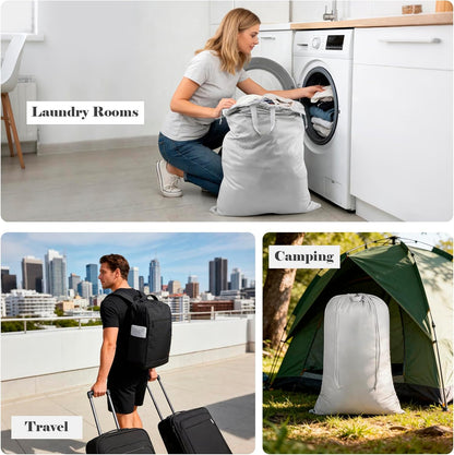 Drawstring Laundry Bag 24"x36" with Handles for travel | Reinforced stitching holds 40lbs, machine washable, lightweight foldable for camping, hamper liner, laundry room