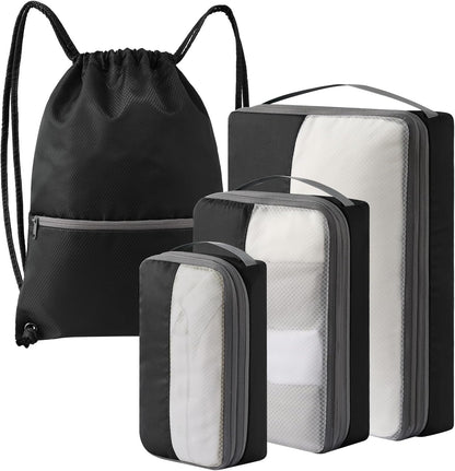 Compression Packing Cubes for Travel, Lightweight and Space-Saving Luggage Organizer Bags, Sturdy Travel Essentials for Suitcase, Black