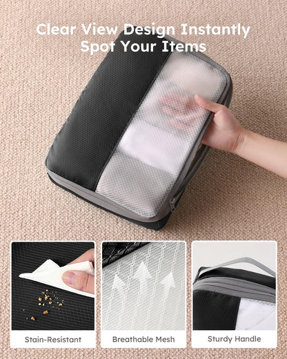Compression Packing Cubes for Travel, Lightweight and Space-Saving Luggage Organizer Bags, Sturdy Travel Essentials for Suitcase, Black