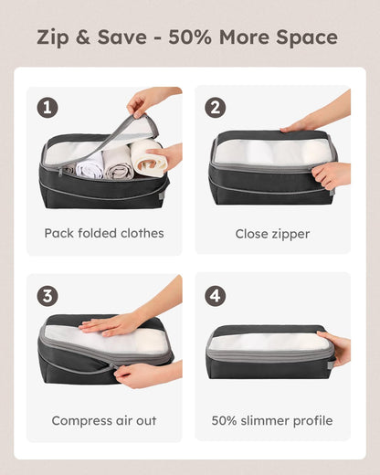 Compression Packing Cubes for Travel, Lightweight and Space-Saving Luggage Organizer Bags, Sturdy Travel Essentials for Suitcase, Black