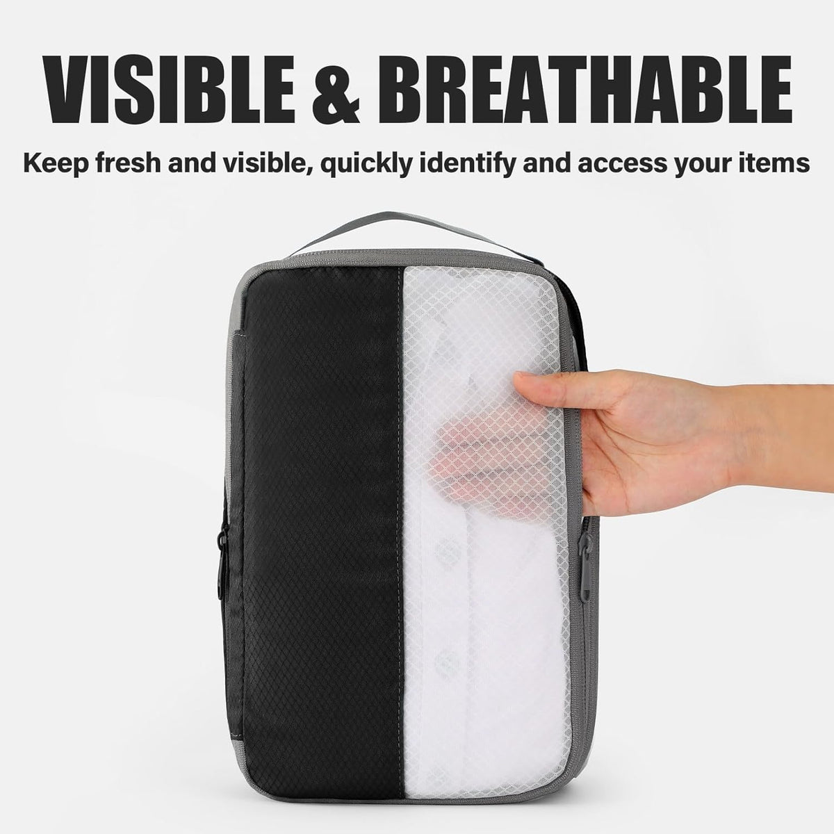 Compression Packing Cubes for Travel, Lightweight and Space-Saving Luggage Organizer Bags, Sturdy Travel Essentials for Suitcase, Black