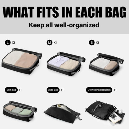 Compression Packing Cubes for Travel, Lightweight and Space-Saving Luggage Organizer Bags, Sturdy Travel Essentials for Suitcase, Black