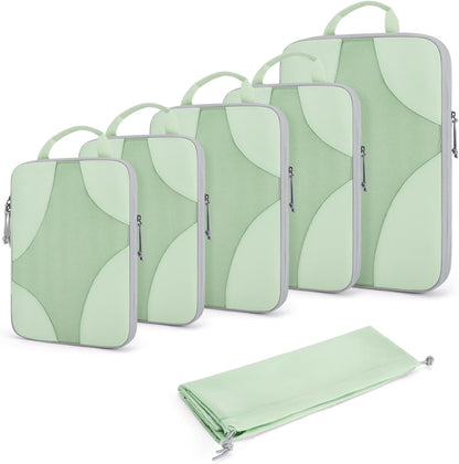 Compression Packing Cubes (Light Green, 6 Set) | Lightweight, Compressible Suitcase Organizer Set fit Standard Carry-On & Checked Luggage, 6 Set, 14 Set Washable Packing Bags